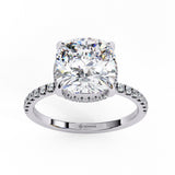 3.55 Carat Cushion Cut Hidden Halo Lab Diamond Engagement Ring In White Gold