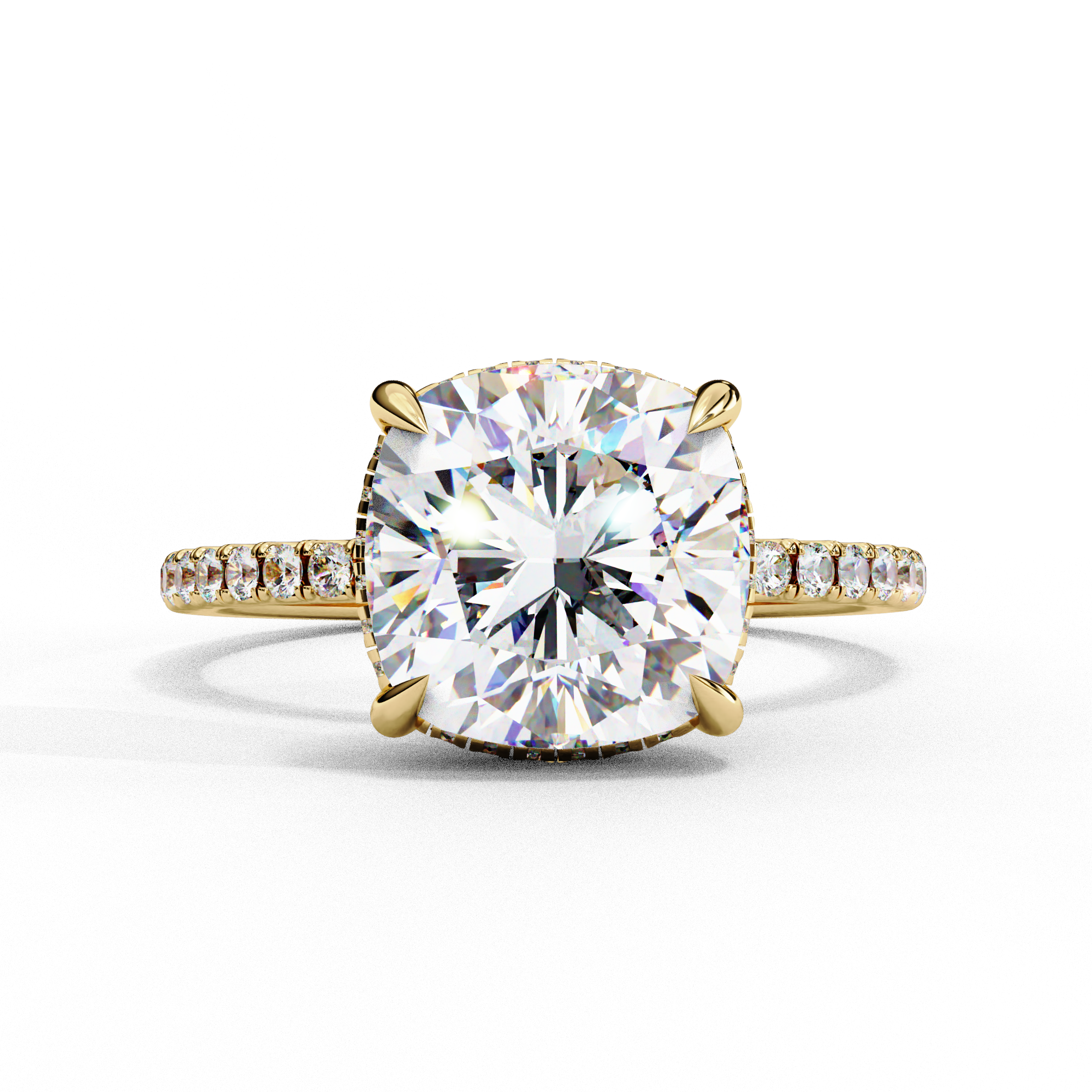 Cushion Cut Halo Lab Grown Diamond Ring 18K Yellow Gold Lab Diamond Engagement Rings