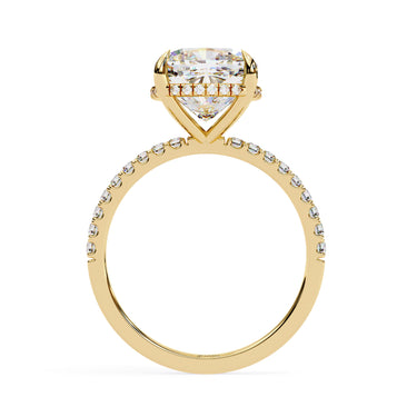 3.55 Carat Cushion Cut Hidden Halo Lab Diamond Engagement Ring In Yellow Gold