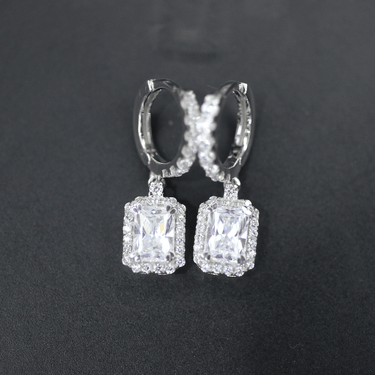 3.5 Carat Radiant Cut Halo Lab Diamond Drop Earrings