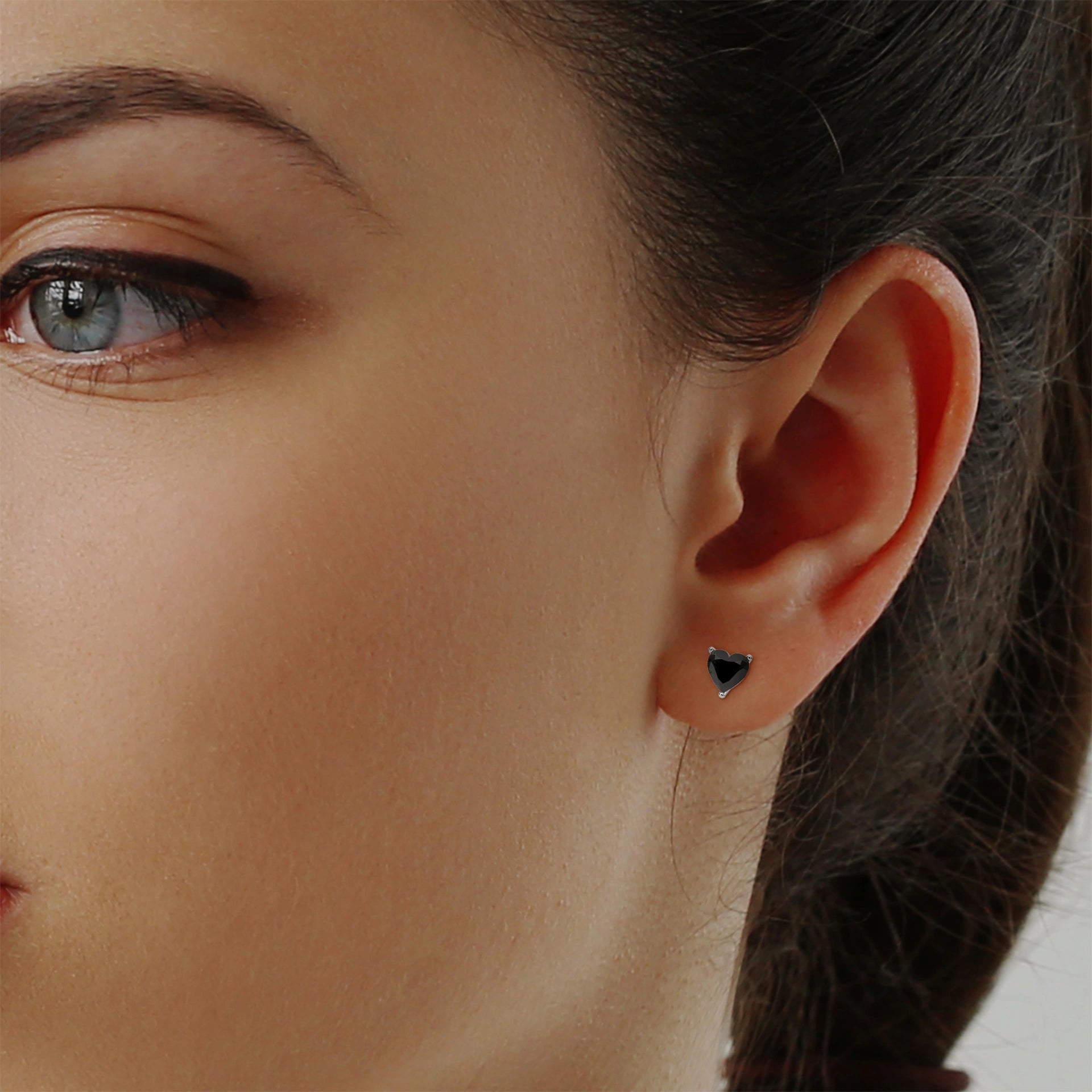 3.60 Carat Heart Shape Black Diamond Stud Earrings in White Gold