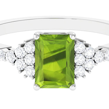 3 Ct Emerald Peridot Gemstone Prong Setting Engagement Ring In White Gold
