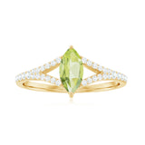 3 Carat Marquise Peridot Gemstone Split Shank Ring In Yellow Gold