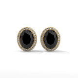 3.04 Carat Oval Black Diamond Halo Stud Earrings Screw Back
