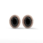 3.04 Carat Oval Black Diamond Halo Stud Earrings Screw Back 18K Rose Gold