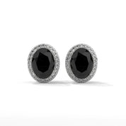 3.04 Carat Oval Black Diamond Halo Stud Earrings Screw Back