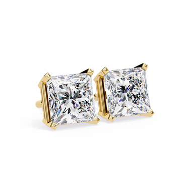 3 Carat Princess Cut Lab Diamond Stud Earrings In Yellow Gold