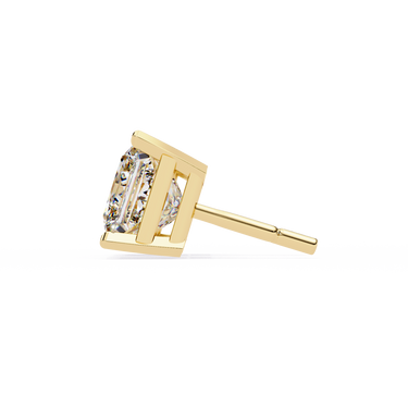 3 Carat Princess Cut Lab Diamond Stud Earrings In Yellow Gold