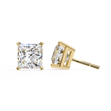 3 Carat Princess Cut Lab Diamond Stud Earrings In Yellow Gold