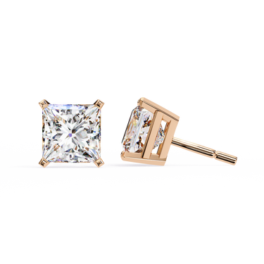 3 Carat Princess Cut Lab Diamond Stud Earrings In Rose Gold