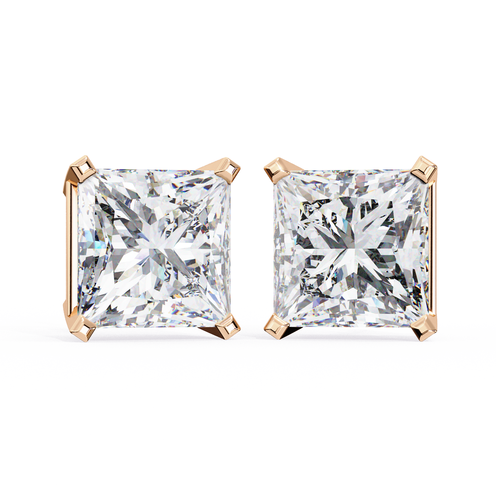 3 Carat Princess Cut Lab Diamond Earrings 18K Rose Gold