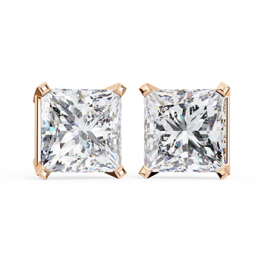 3 Carat Princess Cut Lab Diamond Stud Earrings In Rose Gold