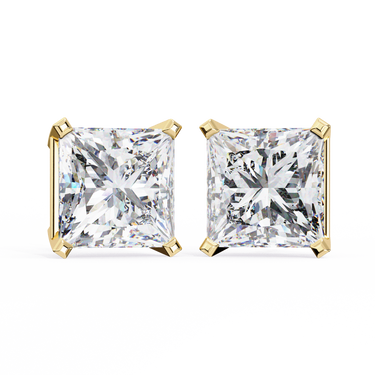 3 Carat Princess Cut Lab Diamond Stud Earrings In Yellow Gold