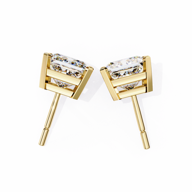 3 Carat Princess Cut Lab Diamond Stud Earrings In Yellow Gold