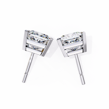 3 Carat Princess Cut Lab Diamond Stud Earrings In White Gold