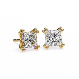 3 Carat Princess Shape Lab Diamond Stud Earrings In Yellow Gold