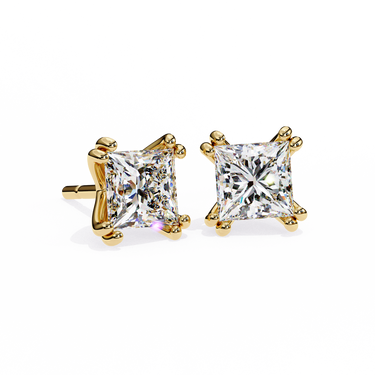 3 Carat Princess Shape Lab Diamond Stud Earrings In Yellow Gold