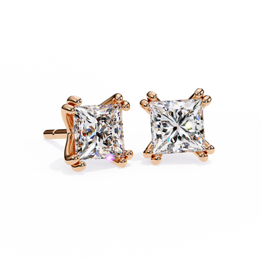 3 Carat Princess Shape Lab Diamond Stud Earrings In Rose Gold