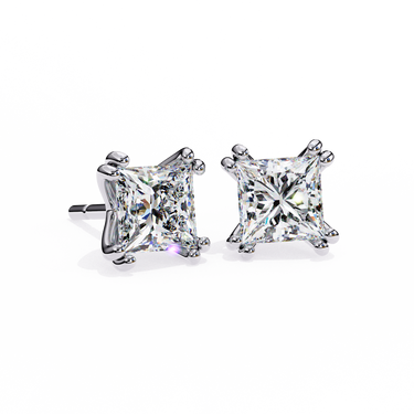 3 Carat Princess Shape Lab Diamond Stud Earrings In White Gold