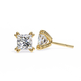 3 Carat Princess Shape Lab Diamond Stud Earrings In Yellow Gold