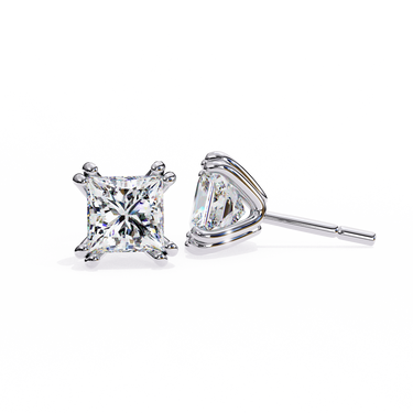 3 Carat Princess Shape Lab Diamond Stud Earrings In White Gold