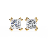 3 Carat Princess Shape Lab Diamond Stud Earrings In Yellow Gold