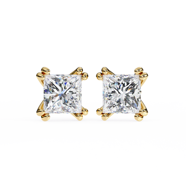 3 Carat Princess Shape Lab Diamond Stud Earrings In Yellow Gold