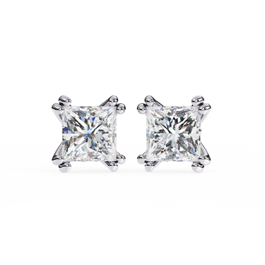 3 Carat Princess Shape Lab Diamond Stud Earrings In White Gold