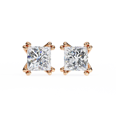 3 Carat Princess Shape Lab Diamond Stud Earrings In Rose Gold