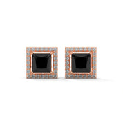 3.09 Carat Square Stud Black Diamond Screw Back Earrings 18K Rose Gold