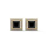 3.09 Carat Square Stud Black Diamond Screw Back Earrings
