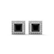 3.09 Carat Square Stud Black Diamond Screw Back Earrings