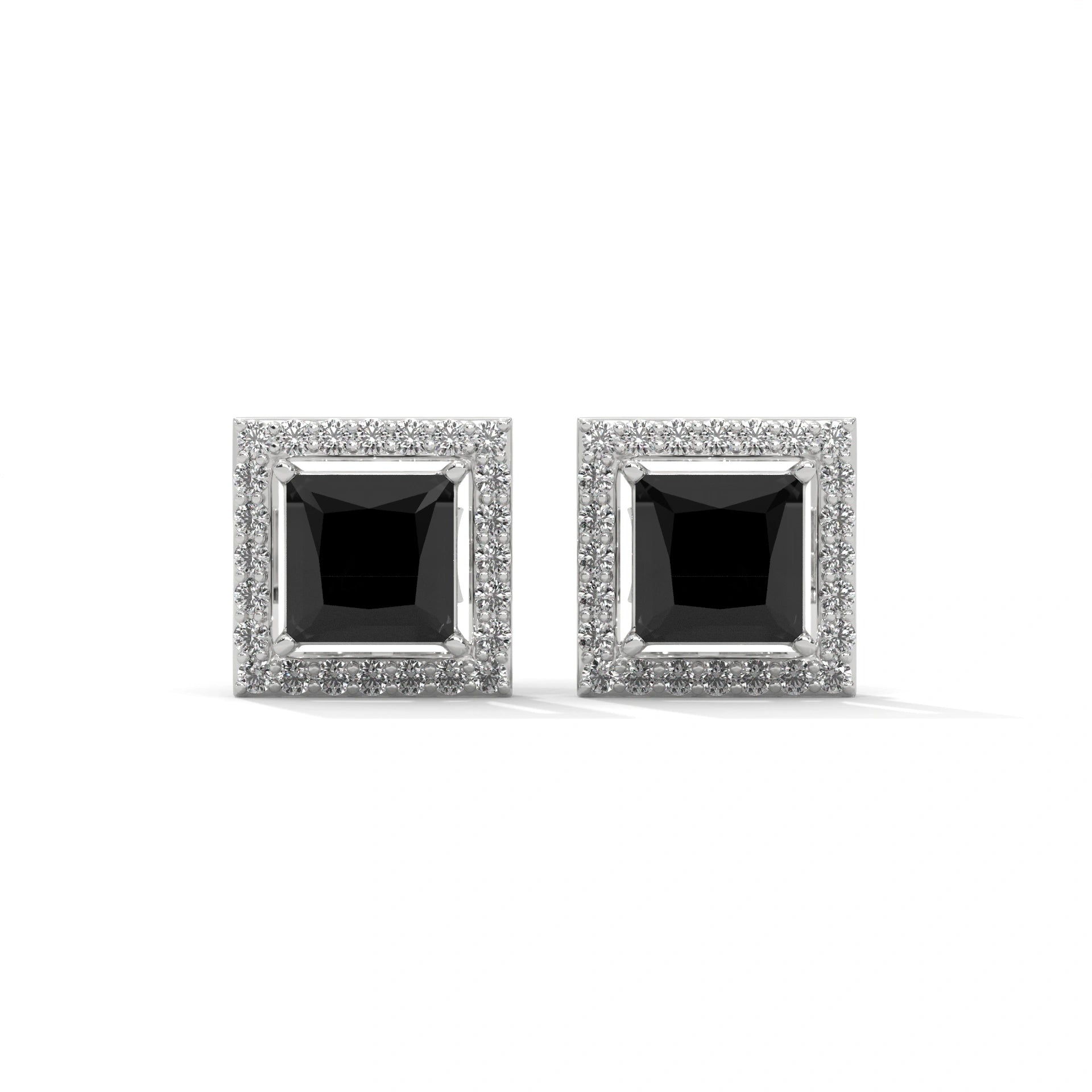 3.09 Carat Square Stud Black Diamond Screw Back Earrings