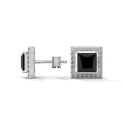 3.09 Carat Square Stud Black Diamond Screw Back Earrings