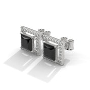 3.09 Carat Square Stud Black Diamond Screw Back Earrings