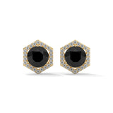 2.84 Ct Black Diamond Hexagon Halo Stud Earrings With Screw Back