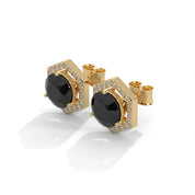 2.84 Ct Black Diamond Hexagon Halo Stud Earrings With Screw Back