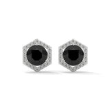 2.84 Ct Black Diamond Hexagon Halo Stud Earrings With Screw Back