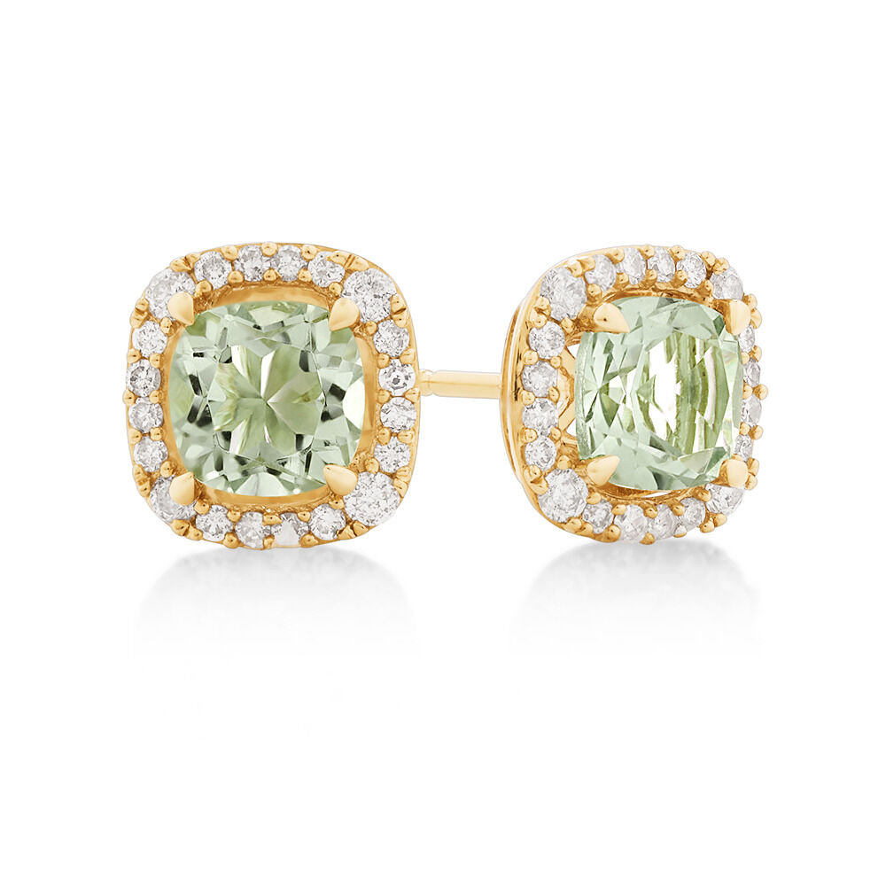 3 Ct Cushion Peridot Halo Gemstone Stud Earrings 18K White Gold