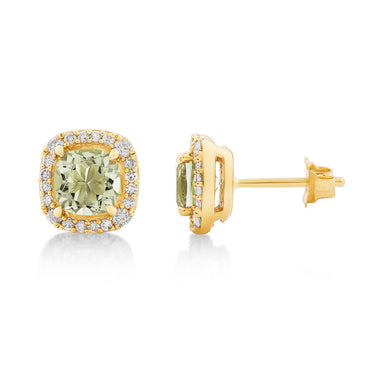 3 Ct Cushion Peridot Gemstone Halo Stud Earrings