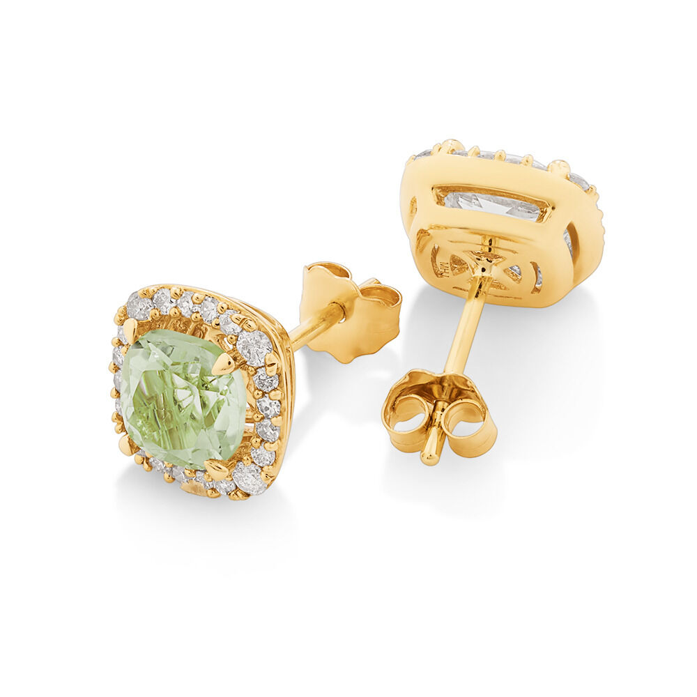 3 Ct Cushion Peridot Halo Gemstone Stud Earrings