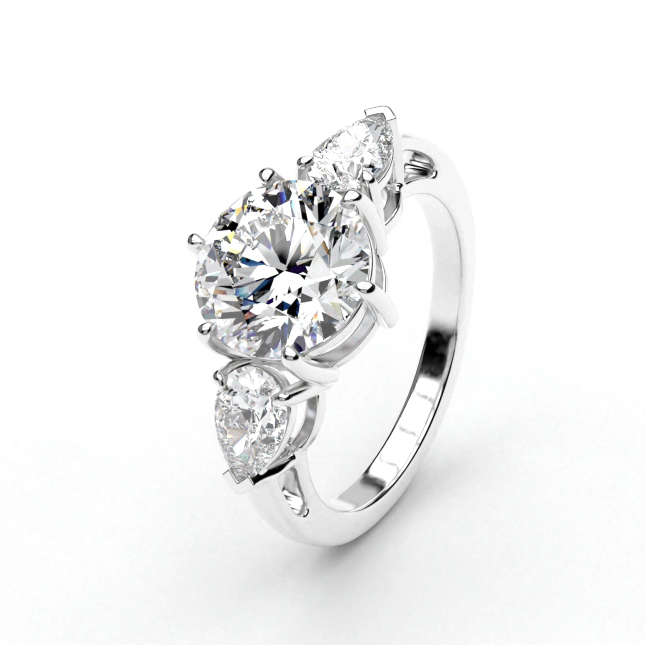 3.75 Ct Three Stone Lab Diamond Ring with Pear Side Stones 950 Platinum Lab Diamond