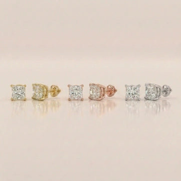 Luxury Princess Diamond Stud Earrings by Size & Setting