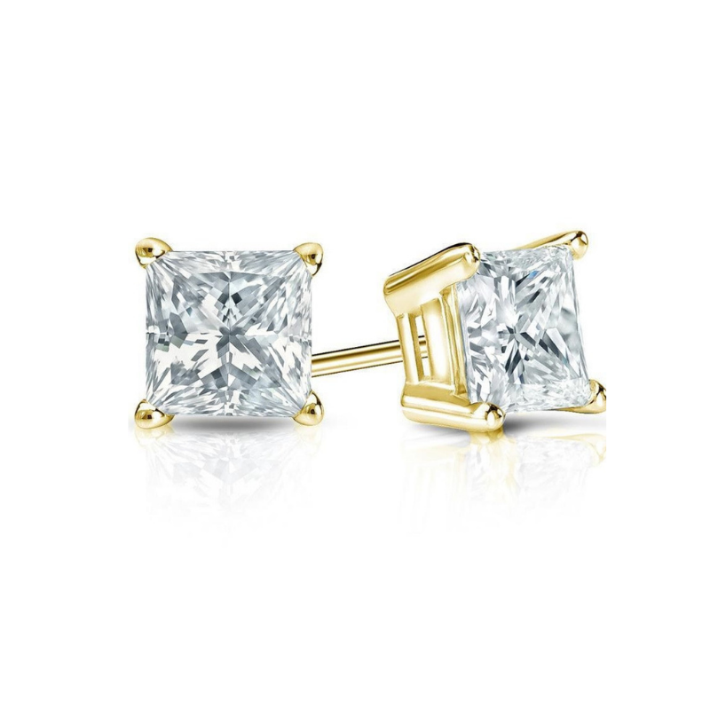 2 Carat Princess Cut 4 Prong Diamond Stud Earrings