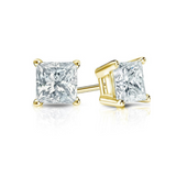  1 Carat Princess Cut 4 Prong Diamond Stud Earrings In Yellow Gold