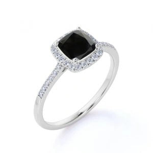 3.20 Carat Cushion Cut Black Diamond Halo Engagement Rings Black Diamond Engagement Ring
