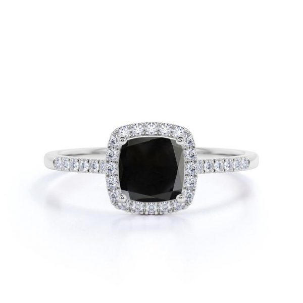 3.20 Carat Cushion Black Diamond Halo Engagement Rings 950 Platinum Black Diamond Engagement Ring