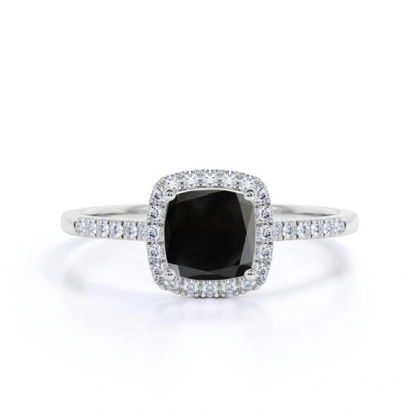 3.20 Carat Cushion Cut Black Diamond Halo Engagement Rings Black Diamond Engagement Ring