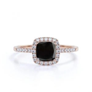 3.20 Carat Cushion Cut Black Diamond Halo Engagement Rings Black Diamond Engagement Ring