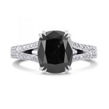 3.20 Ct Wt Elongated Cushion Cut Black Diamond Engagement Ring